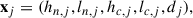 Mathematical equation: $$ \begin{aligned} \mathbf x _{j} = (h_{n,{j}}, l_{n,{j}}, h_{c,{j}}, l_{c,{j}}, d_{j}), \end{aligned} $$