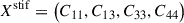 Mathematical equation: $$ \begin{aligned} X^{\mathrm{stif} } = \big (C_{11}, C_{13}, C_{33}, C_{44}\big ) \end{aligned} $$