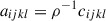 Mathematical equation: $ a_{ijkl} = \rho ^{-1} c_{ijkl} $
