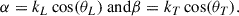 Mathematical equation: $$ \begin{aligned} \alpha = k_L \cos (\theta _L) \text{ and} \beta = k_T \cos (\theta _T). \end{aligned} $$