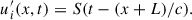 Mathematical equation: $$ \begin{aligned} u_i^{\prime }(x,t) = S(t-(x+L)/c). \end{aligned} $$